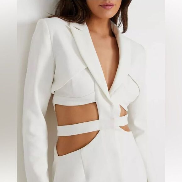 PATBO Feather Trim Cut-Out Mini Dress. White. Brand New! Sold Out Everywhere. - Picture 5 of 10